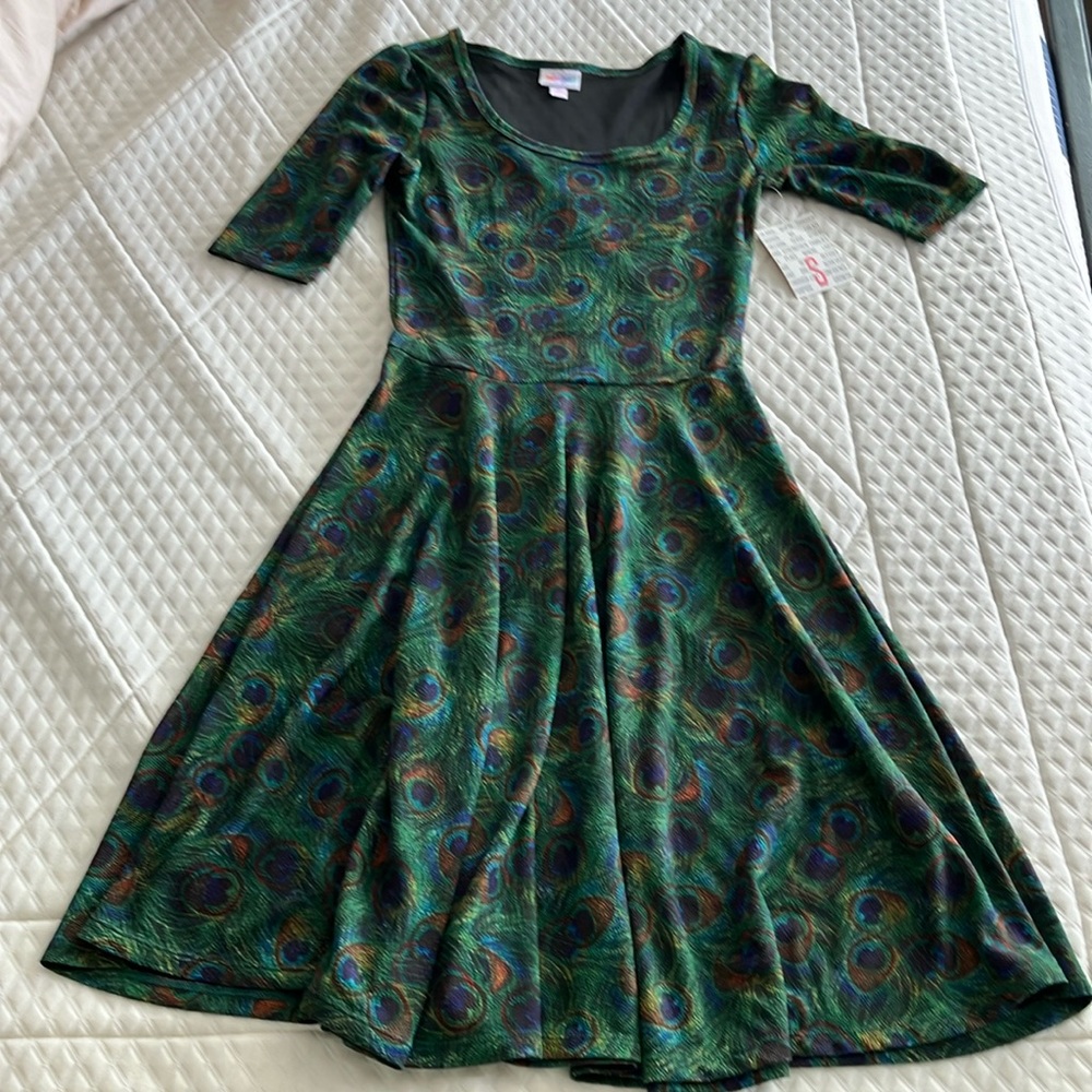 Lularoe small peacock print Nichole dress new with tags